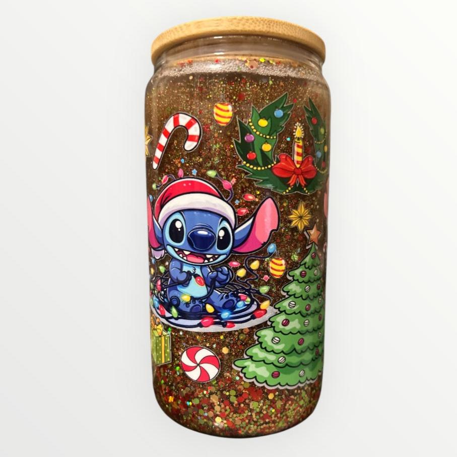 Vaso cristal snow globe 16 oz "Navidad con Stitch"